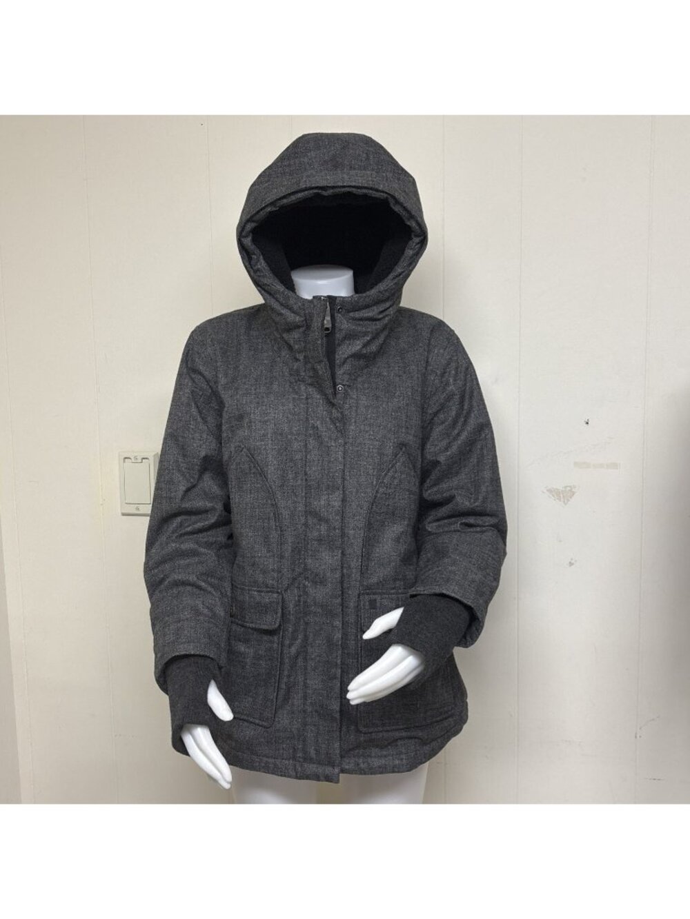 Woolrich Bitter Chill Wool Loft Jacket Womens XL Gray Herringbone Winter Parka